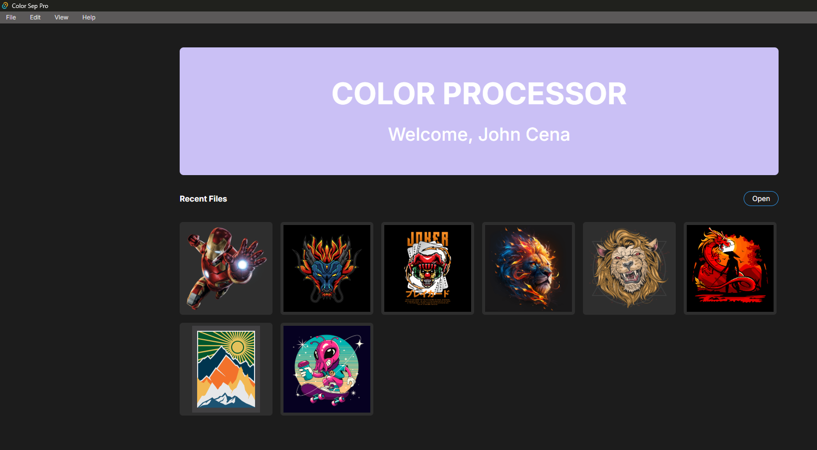 Color Sep Pro home screen with recent artwork files